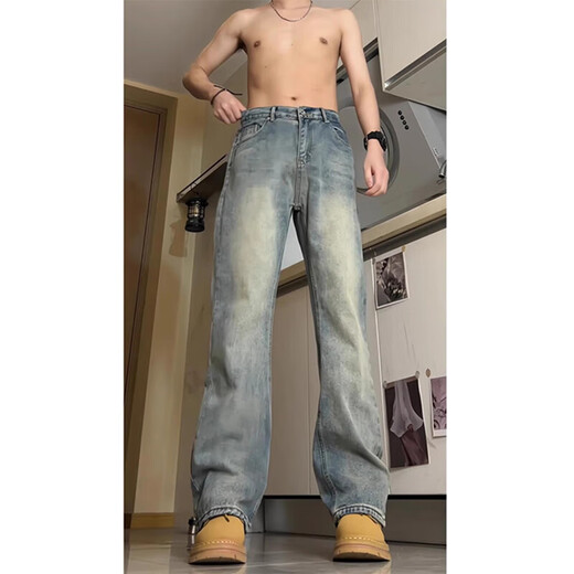 
Digada High Street Jeans Men's Spring and Summer Style Cleanfit Fashion American Retro Micro Flare Straight Casual Long Pants DDD-686 Retro Blue XL