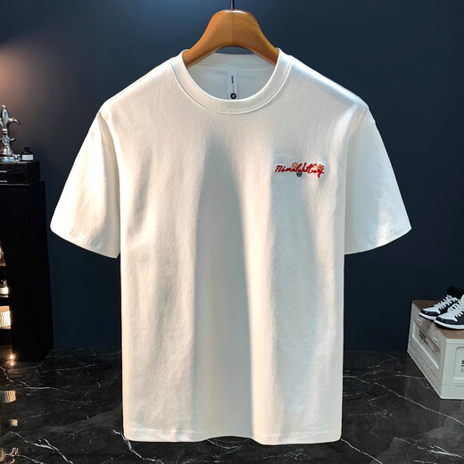 KAZUKI Kuraishi High-End-Qualität dünne gestickte kurzärmelige Männer 2025 Neues Sommer-T-Shirt-Modemarke Lose lässige, halbärmelige Top White XL Empfohlenes Gewicht 160-175 Jin [Jin gleich 0,5 kg]