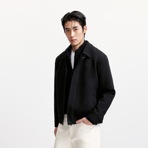 JACK&JONES 25-year men's autumn jacket men's zipper lapel short jacket men's black knitted casual long-sleeved top E43 pure black XS (165)