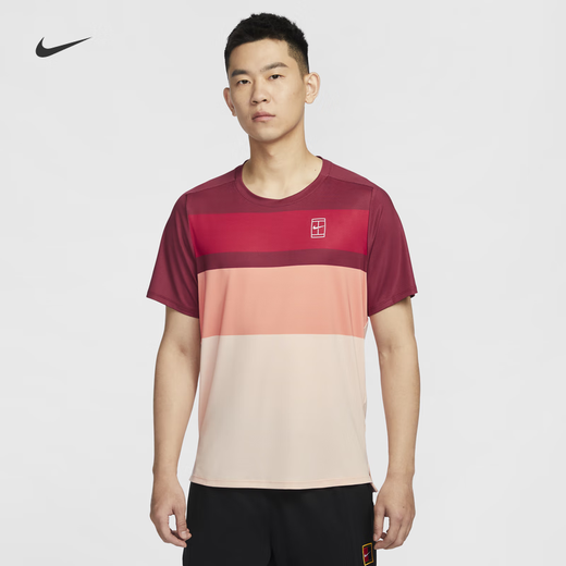 耐克（NIKE）耐克男子速干网球上衣春季新款透气运动修身轻便FZ9846 677队红_水洗珊瑚红_白 S
