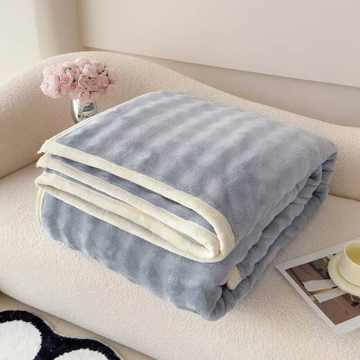 Imitation rabbit plush blanket for nap office coral velvet sofa air conditioning blanket thickened bed children's quilt smoke gray 120*200cm