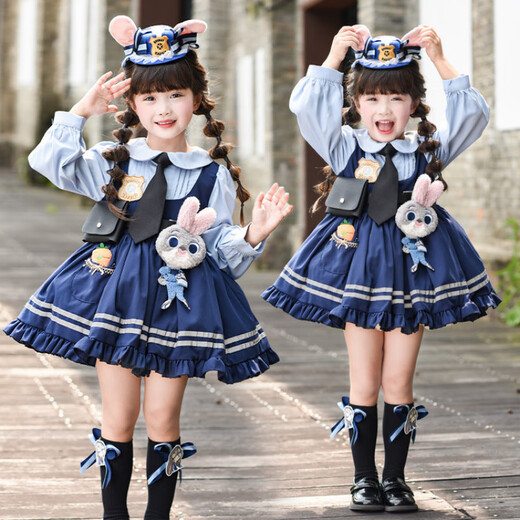 G.duck Judy Rabbit Officer Clothes Girls Dress Lolita Princess Skirt Children's Performance Clothes Girls Birthday Gift Judy Rabbit Officer Dress 100 Size 2~3 years old 90-100cm cm