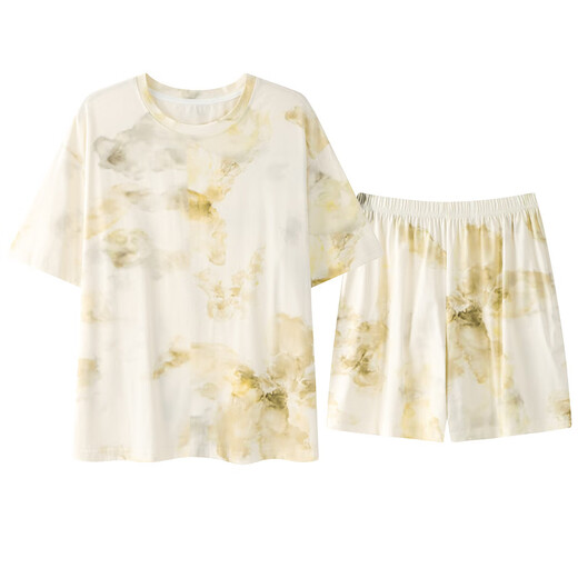 Langsha Pyjamas für Frauen 2025 Sommer Super Soft Laisele Tiansi Baumwolle kurzärmelige Anzug lose und frische Heimkleidung 1289 m [Vorgeschlagen 85-105jin [Jin ist 0,5 kg]]