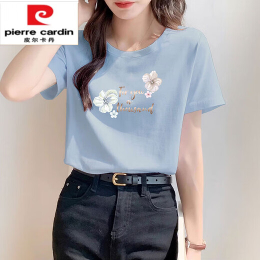 皮尔卡丹（pierre cardin）正肩纯i棉粉色t恤女士短袖宽松时尚百搭体恤夏季2025年新款上衣潮 6296碳灰 短袖 M (建议80-105斤)