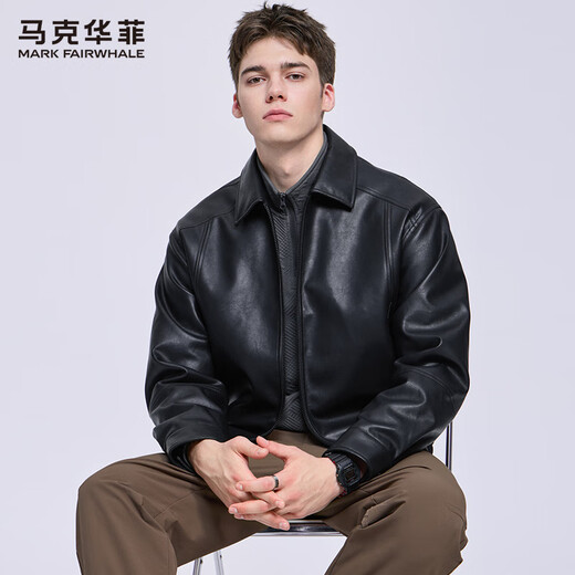 Mark Huafei American retro lapel leather jacket men's 2025 autumn and winter new loose motorcycle quilted pu leather jacket 1004 black 001 L 175