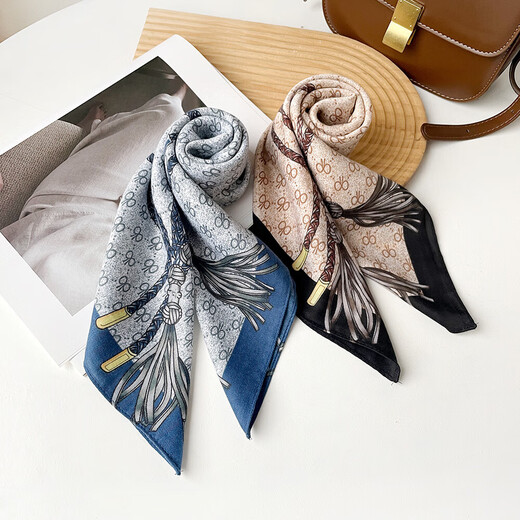 Fashionable new sun protection and breathable herringbone small square scarf rope tassel pattern versatile scarf women's scarf wholesale RZ6549-blue