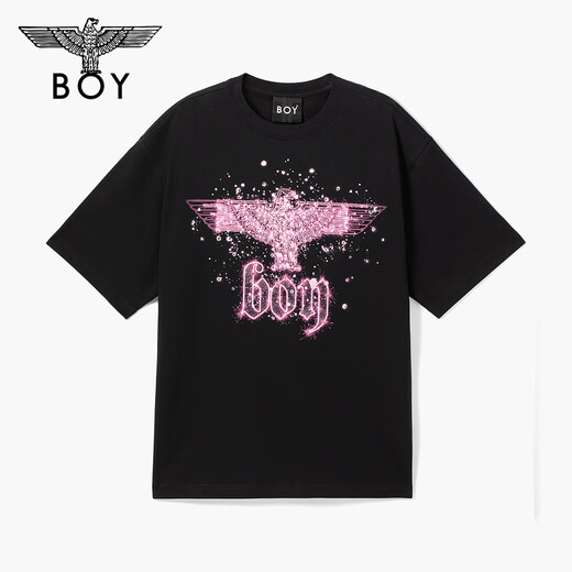 BOY LONDON【暗夜星辰】 秋季情侣款短袖烫钻粉色老鹰T恤 N01003 黑色 XS