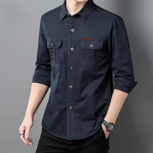 Shirt men's 2025 spring and autumn new solid color cotton comfortable American tough guy casual workwear long-sleeved men's shirt summer military green regular original high quality XL recommended 125-140Jin Jin equals 0.5 kg