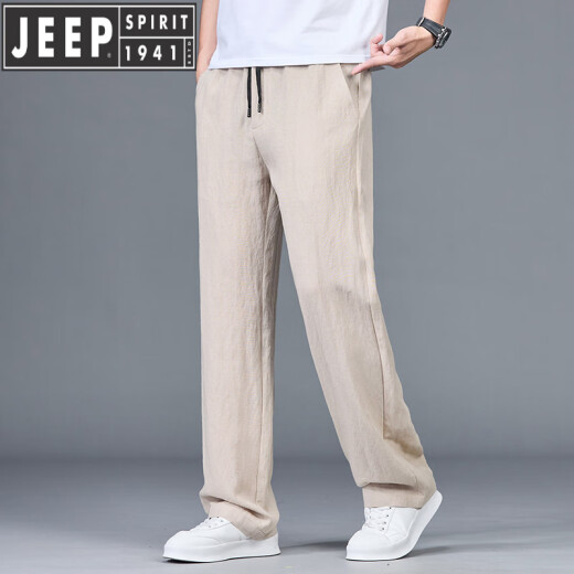 JEEP SPIRIT2025年夏季新品天丝裤休闲裤男宽松百搭港风潮牌裤子男 B691亚麻灰 M