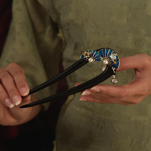 Su Shiliu's classical ethnic style black sandalwood hairpin, new Chinese style retro hairpin, hairpin, birthday gift for girlfriend, double fan bell, sandalwood hairpin