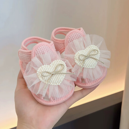 Midur Summer Baby Girl de un año zapatos Pase hacia adelante SOBLE SOLO 6 a 12 meses Algodón de algodón Baby Infantable Sandalias de princesa Breathable Lindo Amarillo (Macaron Sandalias-Corazón de flores de arroz) 11 S Longitud interna de 10.5 cm recomendado 0-5 meses