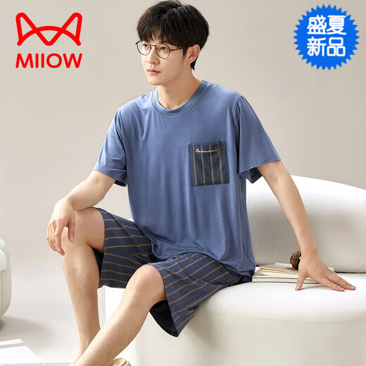 Cat Man (Miiow) [chinesisches Valentinstagsgeschenk] Modal Pyal Pyala Herren Sommer kurzärmelige Hose dünne Baumwollseide Home Kleidung für Männer Fett 6623 l