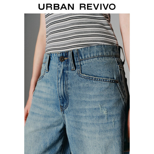 
UR2025 summer new women's clothing retro washing whisker casual cropped jeans UWJ850038 blue 26