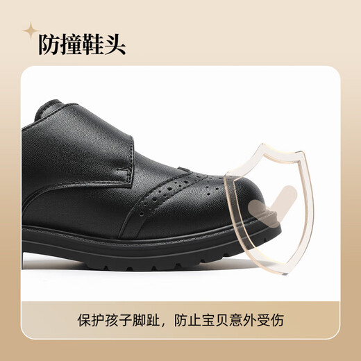 Annil (Annil) boys' leather shoes 2025 new performance small leather shoes children's leather shoes black medium and large children's black leather shoes boys 2477 black 35 inner length 22.6cm/foot length 21.6-22cm
