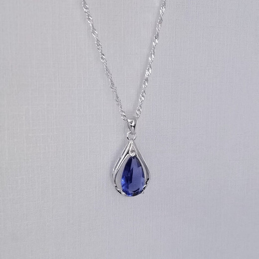 Fat Donglai same style tanzanite necklace retro style 925946 silver pendant drop-shaped inlaid blue zircon water wave chain single pendant