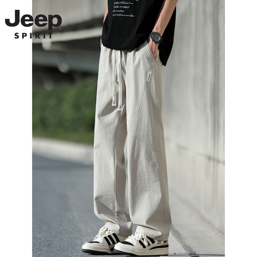 JEEP SPIRIT吉普夏季冰丝裤男薄款2025新款潮流宽松直筒裤子男透气休闲速干长 K6636军绿 M 约90~110斤可穿