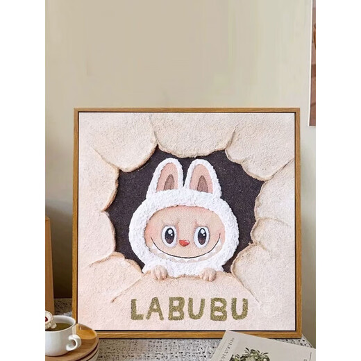 翰鸥斐拉布布石英砂肌理画diy全套材料手工绘labubu丙烯数字油画装饰画 肌理画9734 h高亮颜料+油画布+多支画笔+挂墙