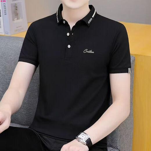 Lee dprre夏天2025新款男士短袖t恤翻领POLO衫有领商务时尚中青年男装体恤 683黑色 M 【90-110斤】
