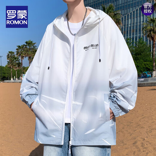 ROMON gradient lightweight summer men's hooded sun protection clothes for teenagers and students casual jackets outdoor sun protection clothes 6629 blue M about 90-100 Jin [Jin equals 0.5 kg] can be worn