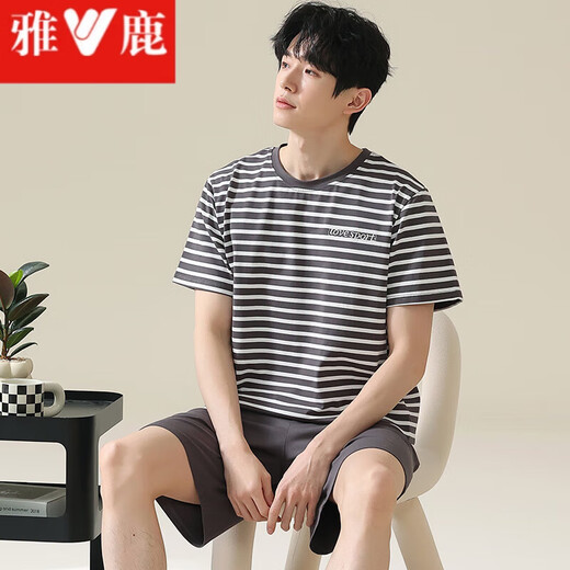 雅鹿男士睡衣男夏季短袖纯棉男款夏天薄2025新款男生大码家居服 HDE-9928 XL
