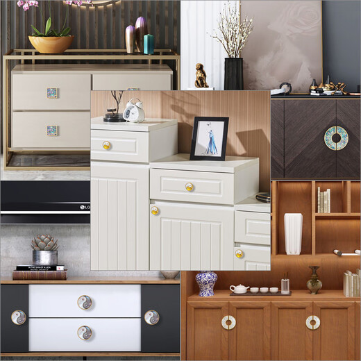 Shantoulin Village brass cabinet door handle light luxury Nordic Chinese style wardrobe drawer cabinet door modern simple shell high-end hardware handle GBT12178A pair of white shells diameter 120mm hole