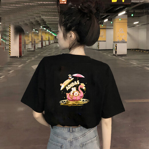阿迪达斯 （adidas）T恤女夏季印花甜美休闲半袖纯棉运动宽松短袖IP3878 IP3877/棉  XS 75-85斤