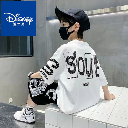迪士尼（Disney）男童套装2025夏季新款网红套装一整套儿童t恤中大童男孩两件套潮 黑色短袖[SO套装]#687 110 适合身高100左右