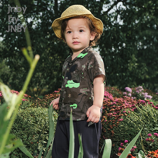 Jnby by JNBY Jiangnan Buyi baby H-shaped lapel short-sleeved shirt cotton printed poplin summer boy baby YP4210280 482/blue and gray combination random pattern 100 cm