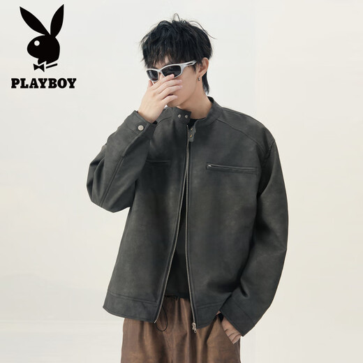 Playboy Maillard American brown PU leather jacket men's cleanfi flight jacket cotton motorcycle couple baseball uniform 5713-brown jacket XL recommended 125-145Jin Jin equals 0.5 kg