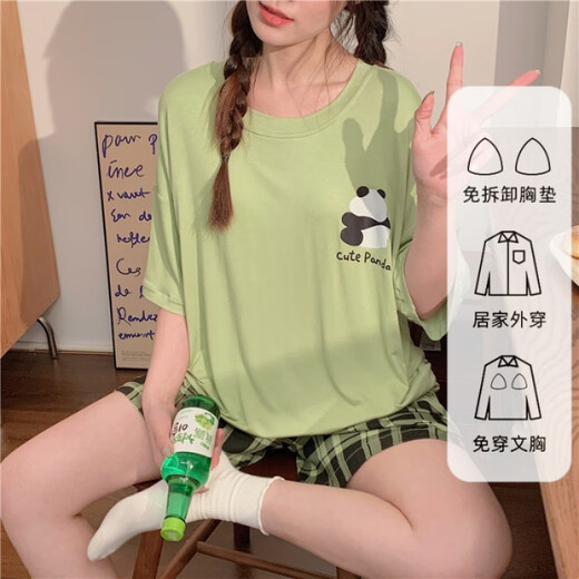 UKUHPK睡衣女夏季莫代尔短袖短裤带胸垫薄款家居服套头甜美休闲套装外穿 hds-1478# M