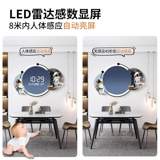 Kleine Zeichnungsuhr Cartoon Astronaut Uhr Wanduhr Wohnzimmer Dekoration Gemälde LED LEGELTRONISCHE ELEKTRONISCHE KREIS DIGITEL DIGITEL ZAHLUNG HAGEN ZP3271 [Humaner Körper Sensing kann immer eingestellt werden] 24 Zoll [60*40 cm] Plug-in-Version mit Licht mit Licht