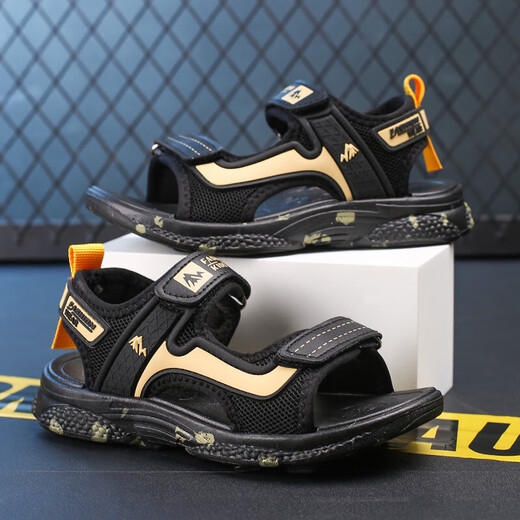 2025 New Children's Shoes Summer Boys' Sandals Anti-Slip Soft Sole Children's Beach Shoes Boys' Shoes Medium and Large Children 199 Gold 32