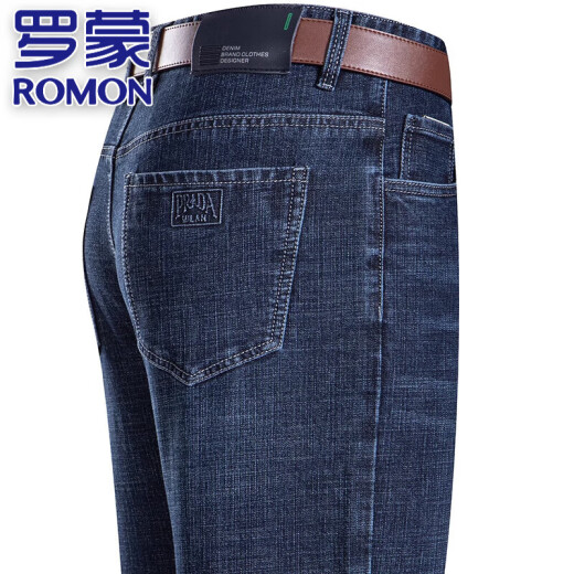 罗蒙（ROMON）正品男士直筒牛仔裤男士春秋季长裤商务休闲裤高弹力直筒水洗裤子 深兰3882款  薄款 29