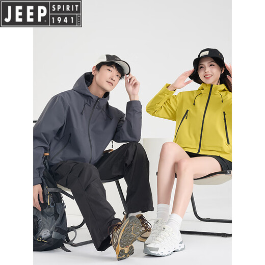 吉普（JEEP）小个子冲锋衣外套男春秋季2025新款户外防风防水登山服男女款上衣 DN-99577柠檬黄-女款 短版 S