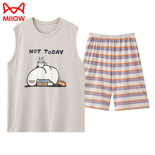Catman (Miiow) 2025 Neuer Sommerweste Pyjamas für Männer reines Baumwollsommer Dünner Cartoon Teenager Student Home Clothing Set 829 L (Empfohlen 165 ~ 170 High 100 ~ 130 Jin [Jin gleich 0,5 kg] Gewicht) Gewicht)