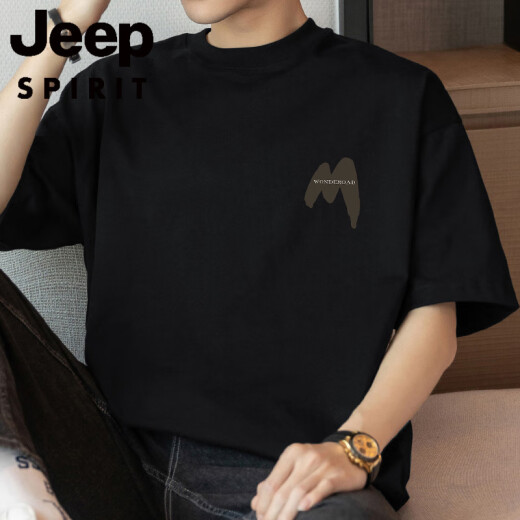 JEEP SPIRIT260g美式重磅t恤男短袖纯棉圆领上衣服夏季宽松半袖 M09-694铁灰色 S