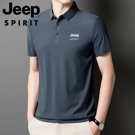 JEEP SPIRIT2025新款POLO衫男士冰丝短袖T恤夏季翻领抗皱商务休闲中老年半袖 Jeep12358冰丝POLO衫/珠光白 2XL 【140-160斤】