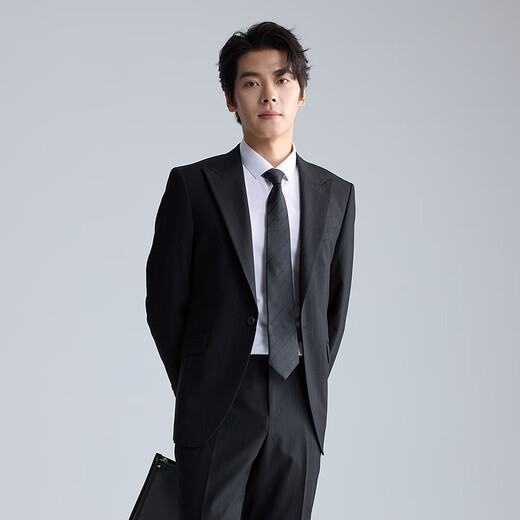 Lilang Youth Business Men's Wool Blended Suit Men's Striped Lapel Collar Formal Suit Two-piece Set Black (1SA) 175A