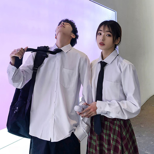 JIOESC白衬衣男学生长袖配西装结婚配领带学院风情侣装商务内衬装毕业装 白色 口袋衬衫【送领带】 XL 【建议110-120斤】