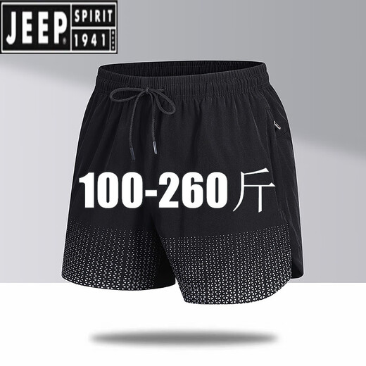 JEEP SPIRIT大码运动短裤男夏季薄款宽松加肥加大胖子健身跑步透气速干三分裤 6630黑色 L 100-120斤