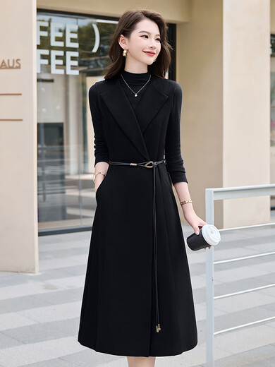 TJQ奢侈高档品牌针织连衣裙女2025秋季新款通勤气质修身马甲两件套裙 安可拉红 M 建议105斤以内