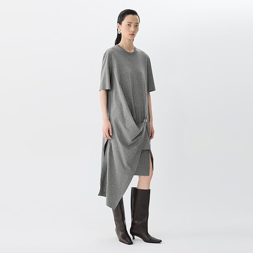 
JNBY [Same Model in Shopping Mall] 25 summer new dress A-shaped short-sleeved round neck 5P6G12350 072/Medium miscellaneous gray XS