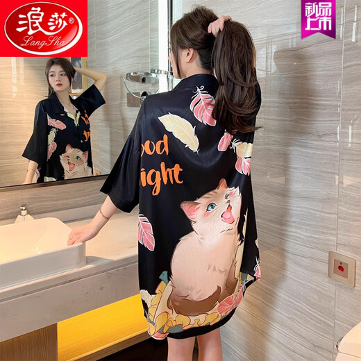 浪莎（LangSha）性感睡衣女纯欲冰雪丝开衫睡裙风感夏季女款2025新款真丝 婚纱少女香槟色 单睡裙 M 80-110斤