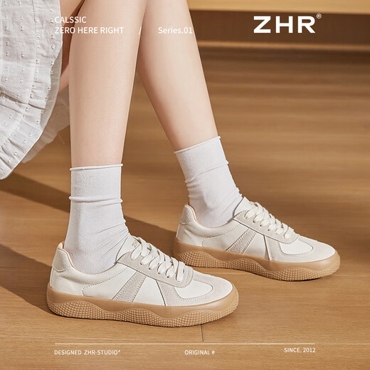 ZHR German training shoes women's board shoes couple casual versatile CP sports shoes for women retro lightweight soft sole non-slip commuter shoes rice gray 37