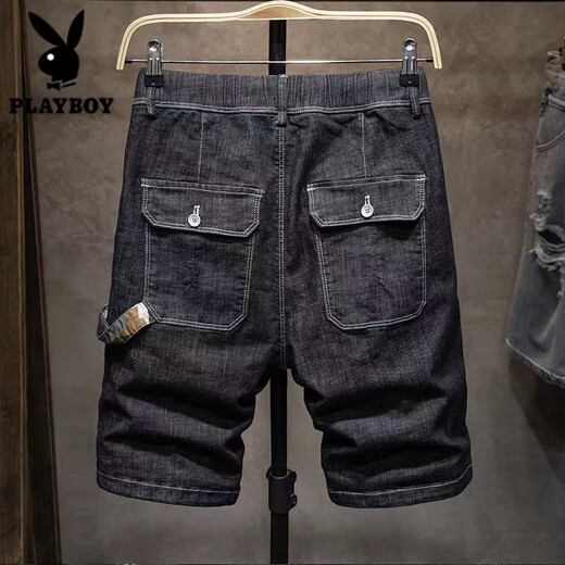
Playboy (PLAYBOY) denim shorts men's summer thin Japanese workwear trendy brand ins loose straight stretch five-point casual mid-pants black CKW#CK9920 high quality 31