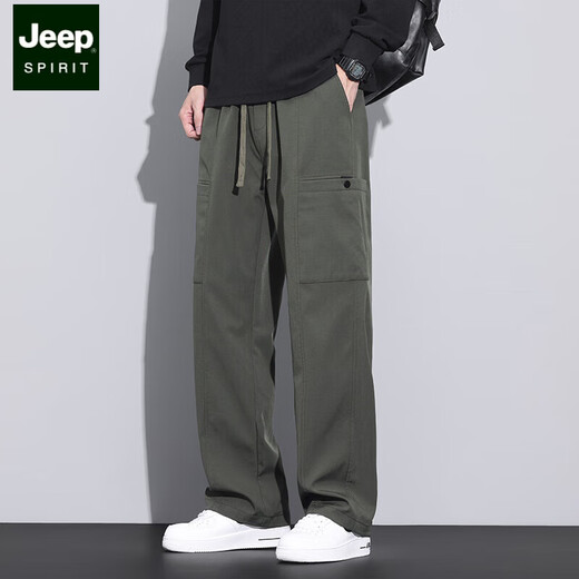 JEEP SPIRIT美式潮牌工装裤子男宽松直筒伞兵裤2025夏季薄款运动冲锋休闲长裤 9856-军绿色 M 【商家】90~110斤
