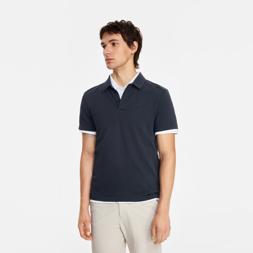 AIGLE [nuevo producto de primavera y verano] Aigao Poloo Camisa DFT DFT Sucececimiento rápido UPF40+Protección solar y hombres fríos de manga corta Empire Blue oscuro Bi795 XL (185/100a)