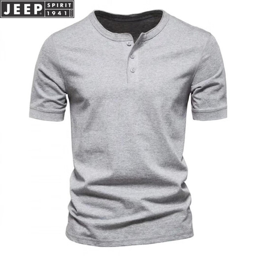 JEEP SPIRIT American retro heavy summer base shirt cotton short-sleeved Henry shirt men's fitness tough guy army green T-shirt half-sleeved 3KDT-1-white M