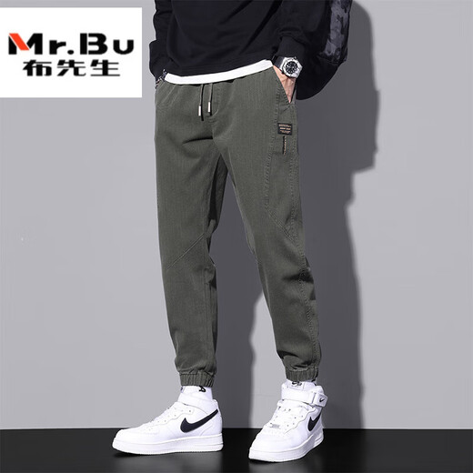 布先生夏天牛仔裤男士潮牌宽松束脚九分裤2025新款夏季薄款黑色休闲裤子 9859军绿 L
