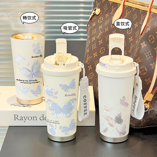 ZKHE Butterfly Thermos New de alto valor Café Café Café Café Gran capacidad Copa de agua Estudi